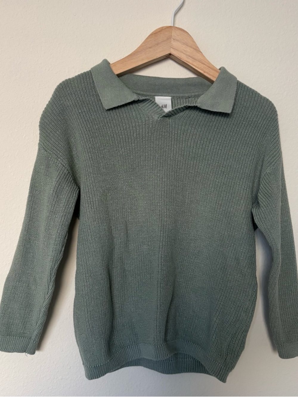H&M Sage Green Ribbed Knit Polo Sweater 12-18M